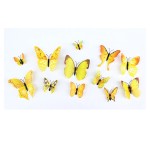 3D butterflies with magnet, house or event decorations, set of 12 pieces, yellow color